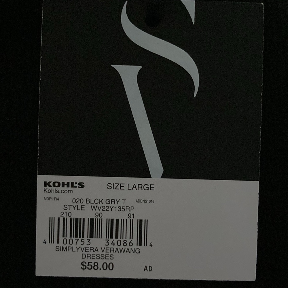 Simply Vera Size Large dress. Black and beige print. New with tags. - Picture 4 of 4